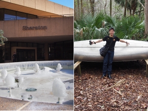 And we've also had our share of weather extremes. In Memphis, we partook in the national chill when temperatures plunged down to single digits in Fahrenheit. Just as we fled from the frostbitten city, we stole a snapshot of this petrified water fountain. But then, we also went to Orlando, FL. Here, we spent a day at Wekiwa Springs, receiving a mild Jurassic-Park-without-the-dinos experience. Dancer Sam Pu. (Gary Liu)
